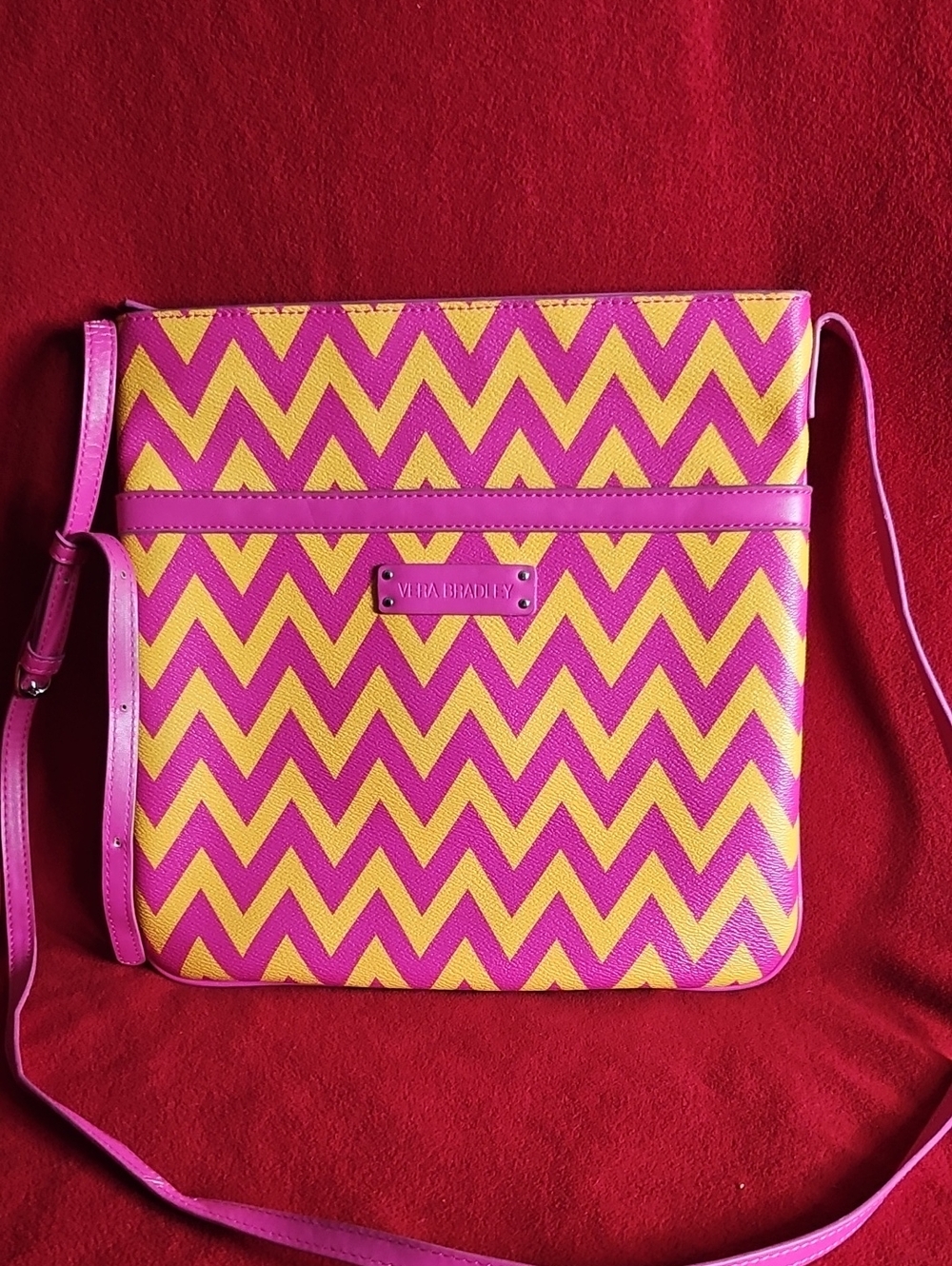 Vera Bradley Pink and Yellow Chevron Crossbody Purse